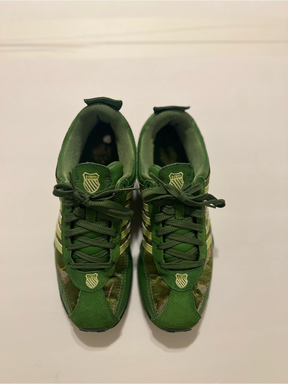 K-Swiss K-64 Low Green Camo Yellow Lime Suede Sneakers Women's 8.5
